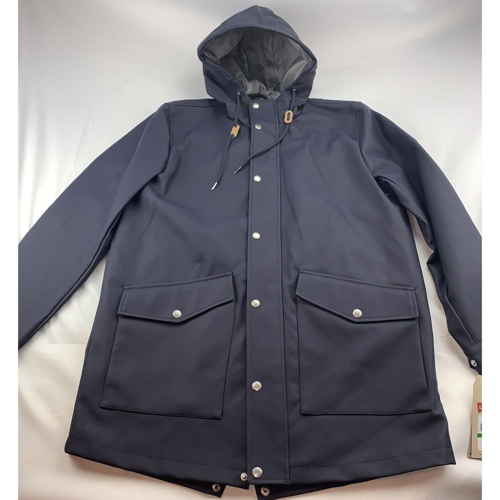 Levi's Men's Navy Blue Oversize Rubberized Rain Parka Jacket Full Zip NWT Large